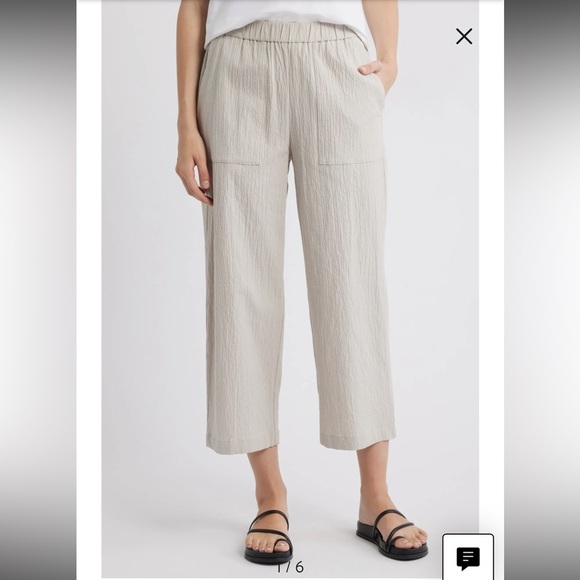 Eileen Fisher Stretch Organic Cotton Crop Pants Wide Leg Large Greige Chalk - Picture 1 of 15